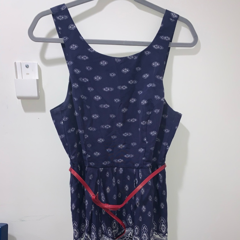 Cute Blue Dress with Red Accent Belt Size 13